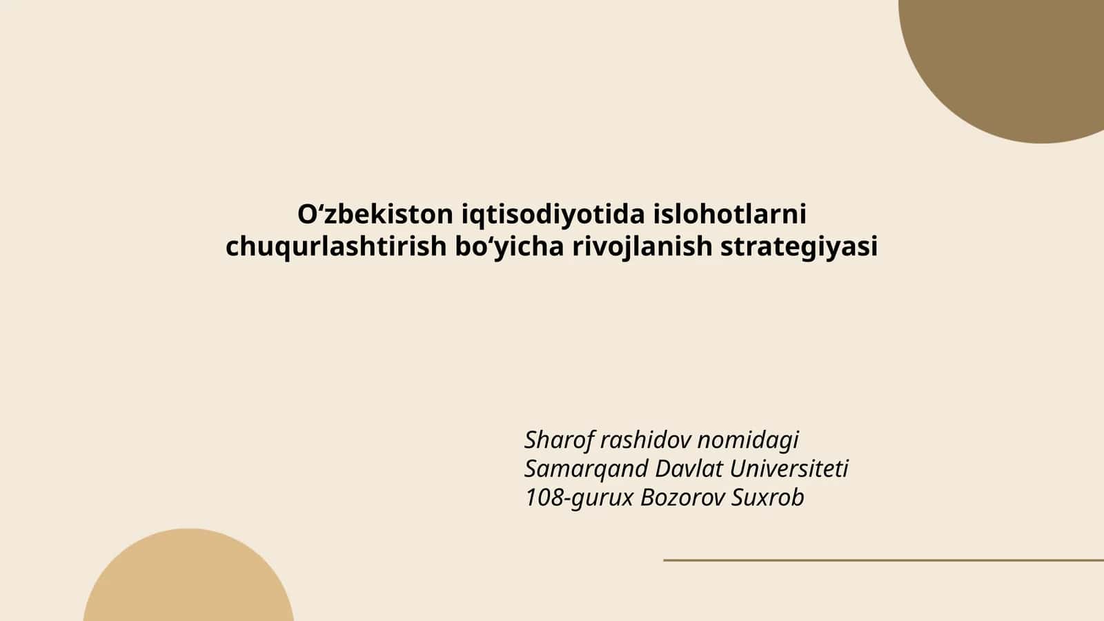 O‘zbekiston iqtisodiyotida islohotlarni chuqurlashtirish bo‘yicha rivojlanish strategiyasi