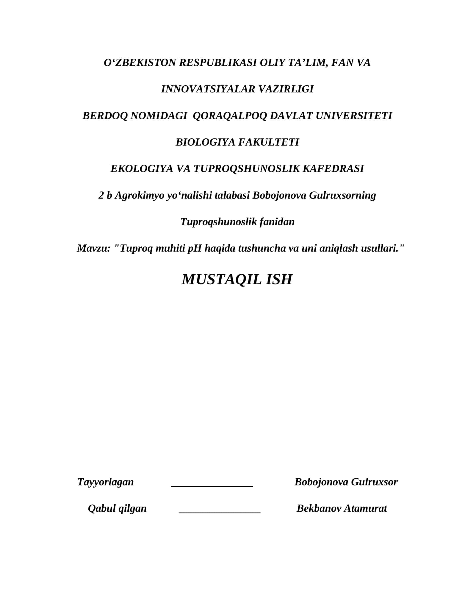 Tuproqning morfologik belgilarini aniqlash