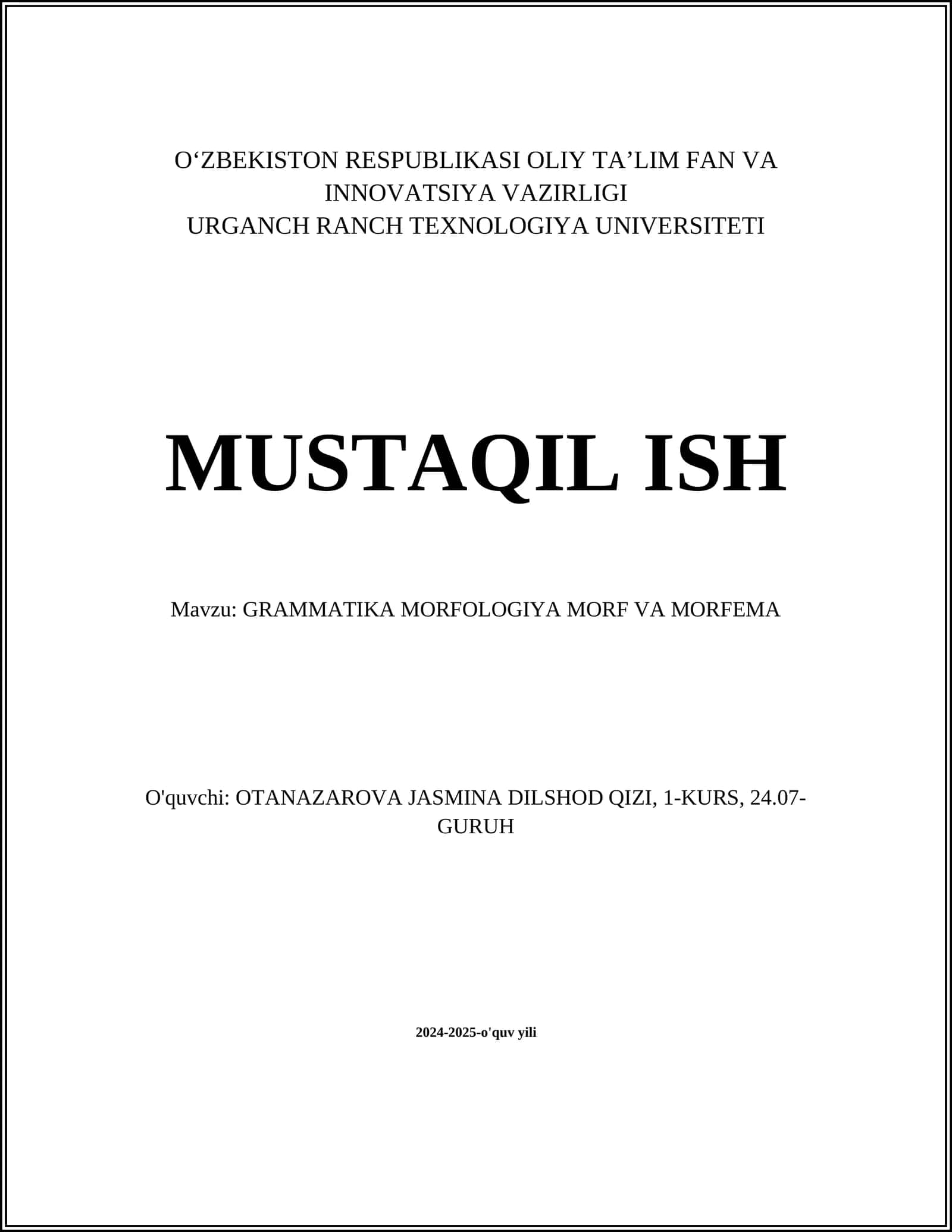 GRAMMATIKA MORFOLOGIYA MORF VA MORFEMA