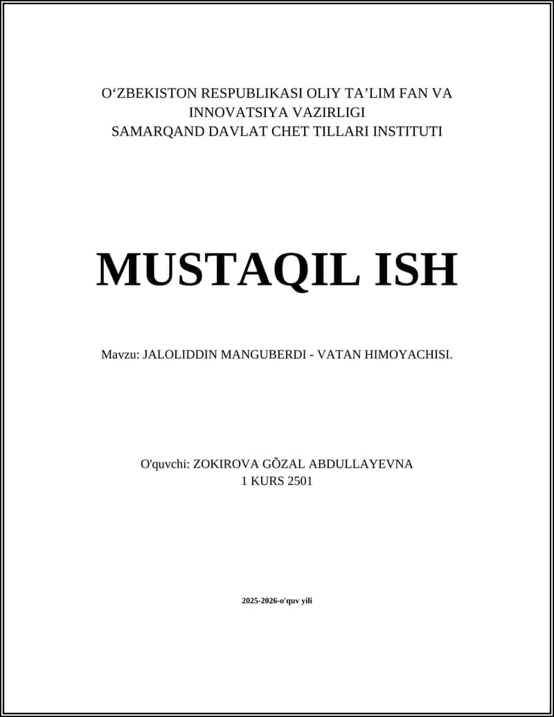 JALOLIDDIN MANGUBERDI - VATAN HIMOYACHISI