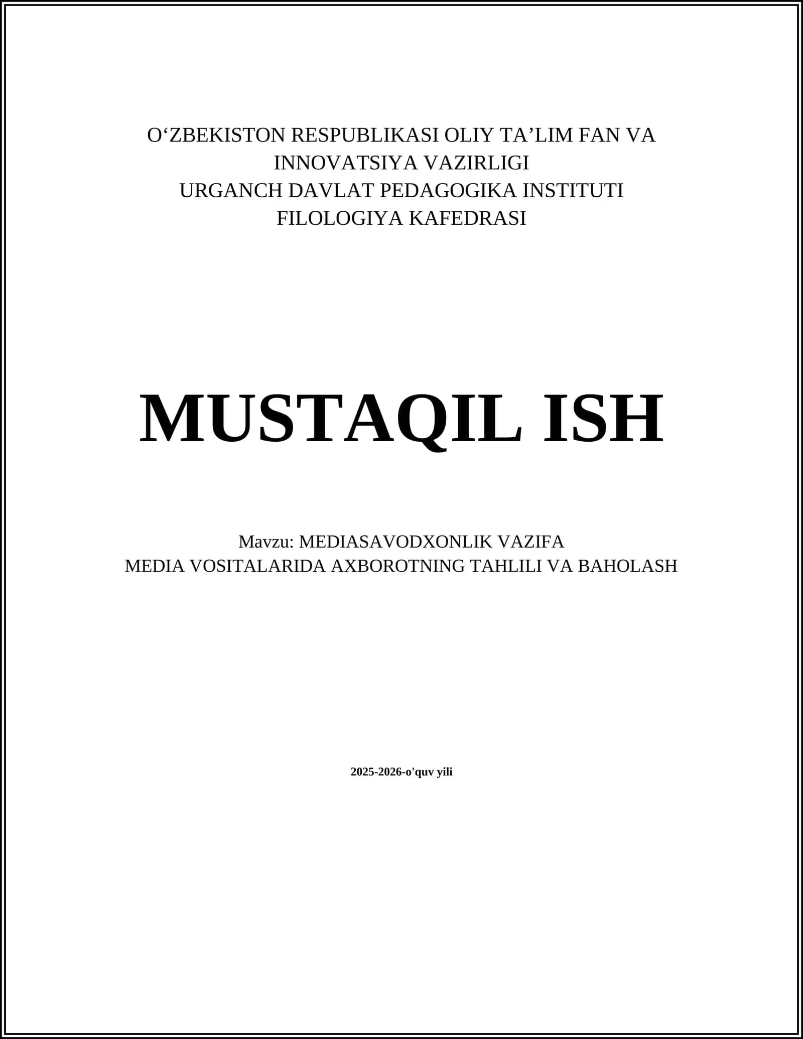 MEDIASAVODXONLIK VAZIFA