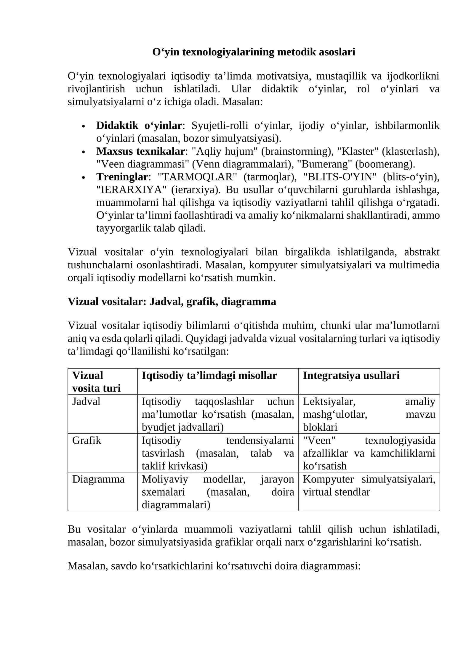 O‘yin texnologiyalarining metodik asoslari