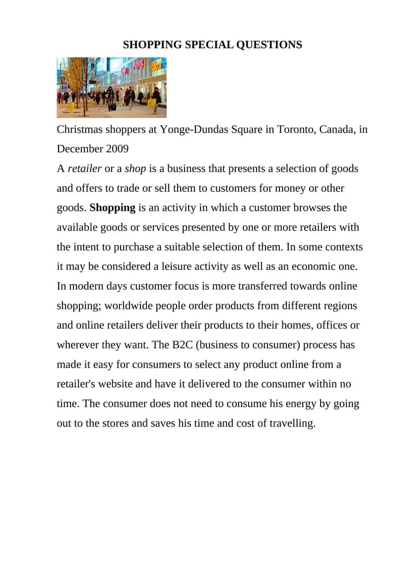 SHOPPING SPECIAL QUESTIONS
