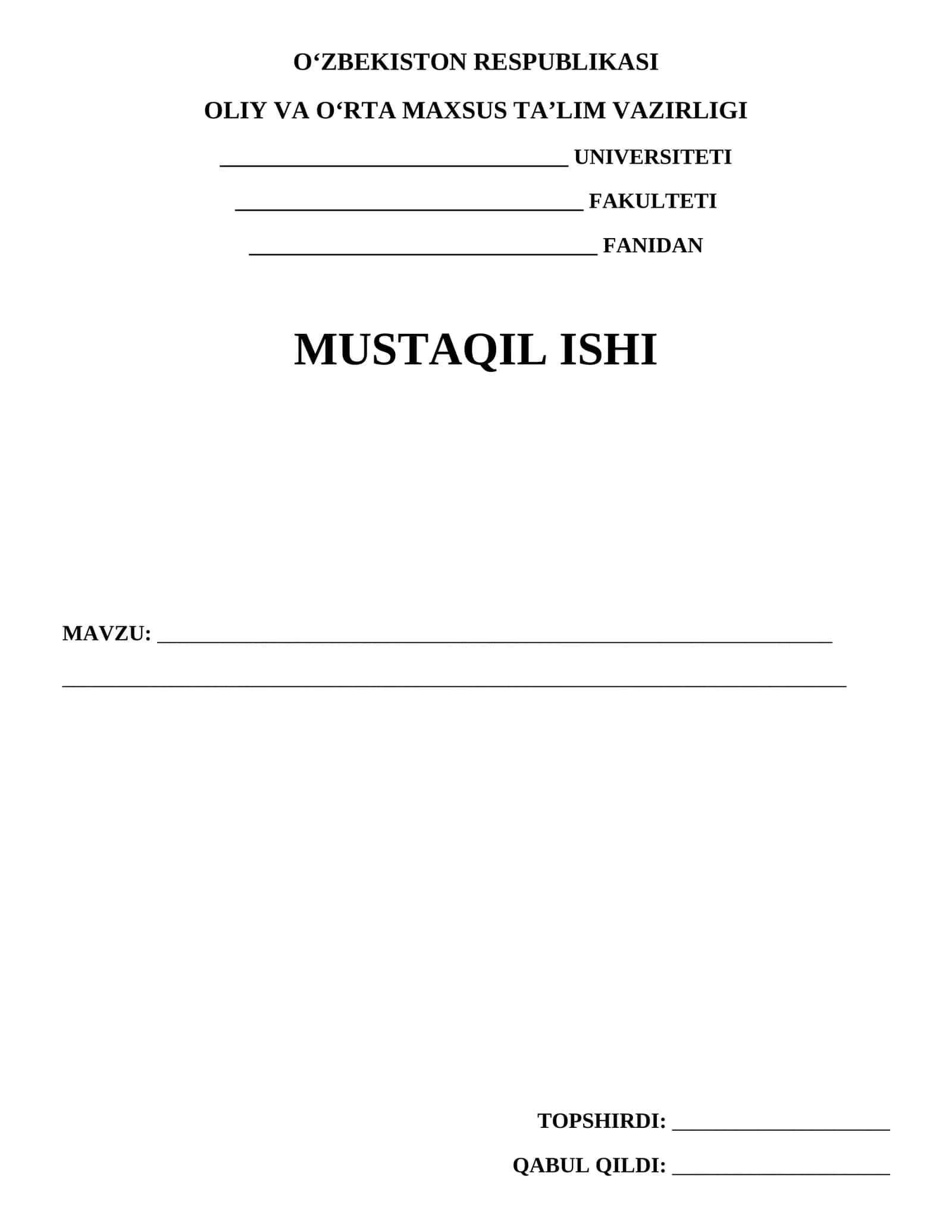 mustaqil ish muqovasi