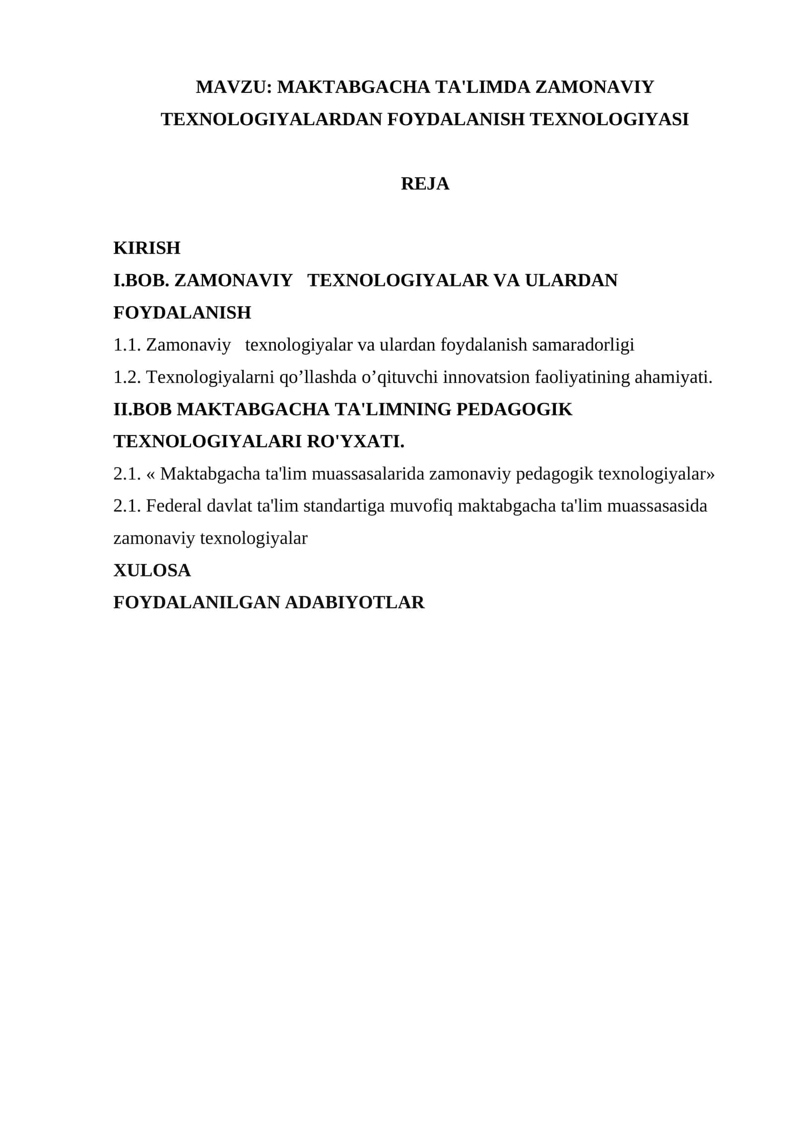 ZAMONAVIY TEXNOLOGIYALARDAN FOYDALANISH TEXNOLOGIYASI