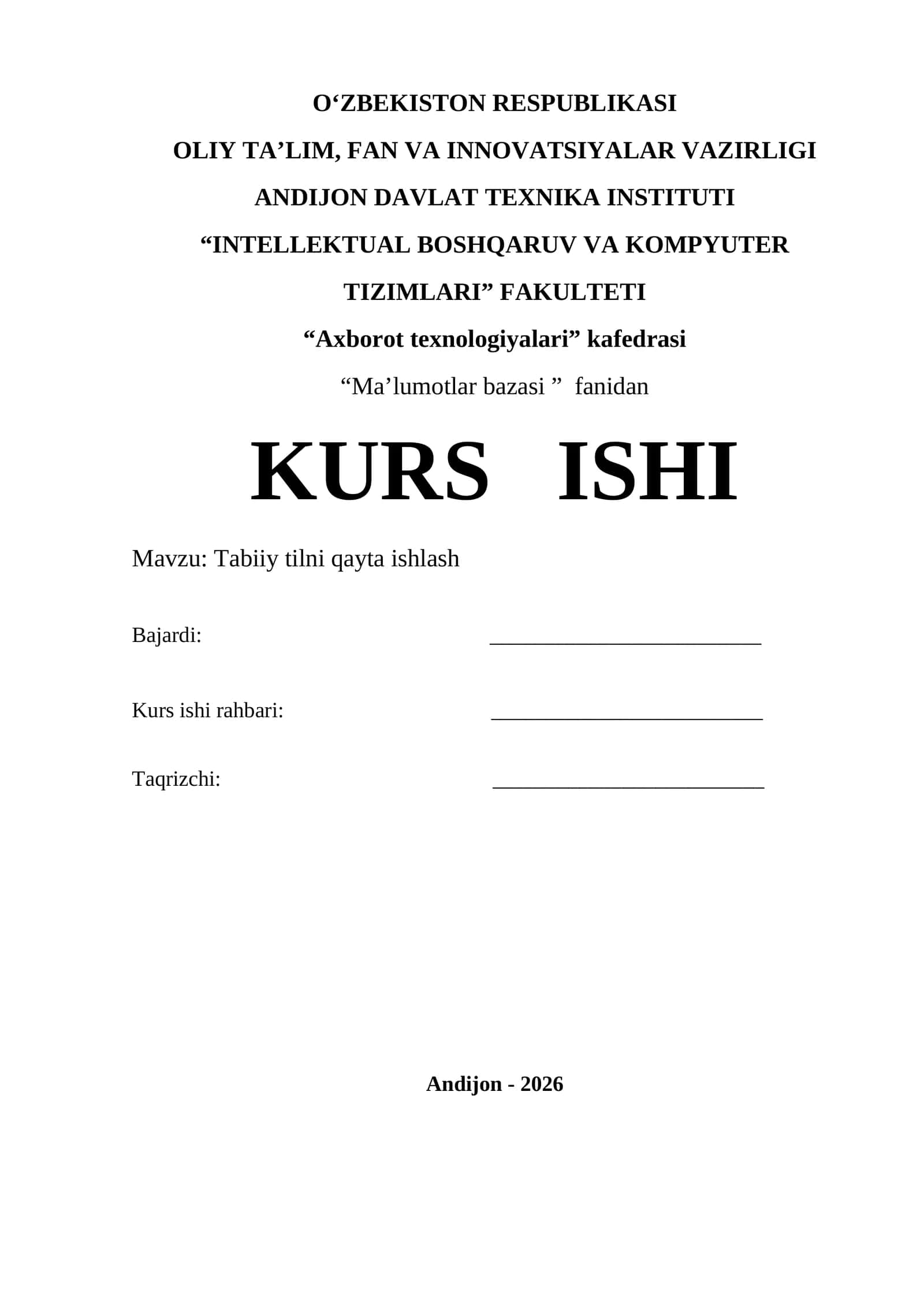 Malumotlar bazasi yordamida tabiiy tilni qayta ishlash