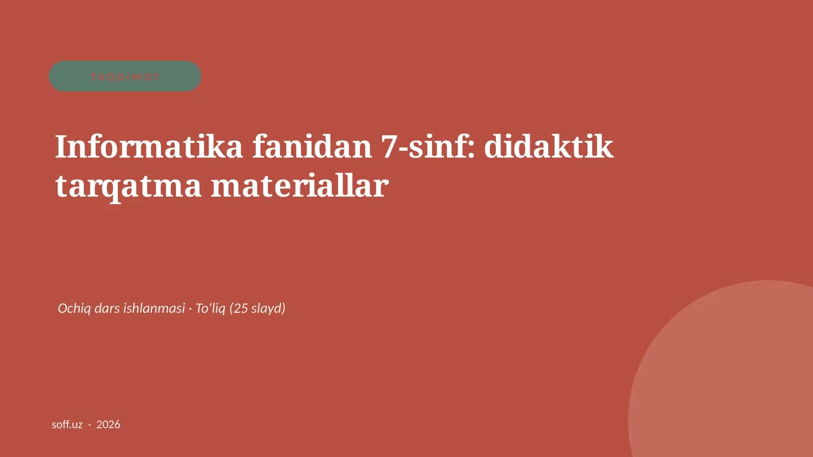 Informatika fanidan 7-sinf: didaktik tarqatma materiallar
