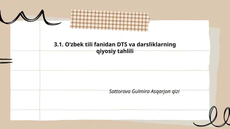 O‘zbek tili fanidan DTS va darsliklarning qiyosiy tahlili