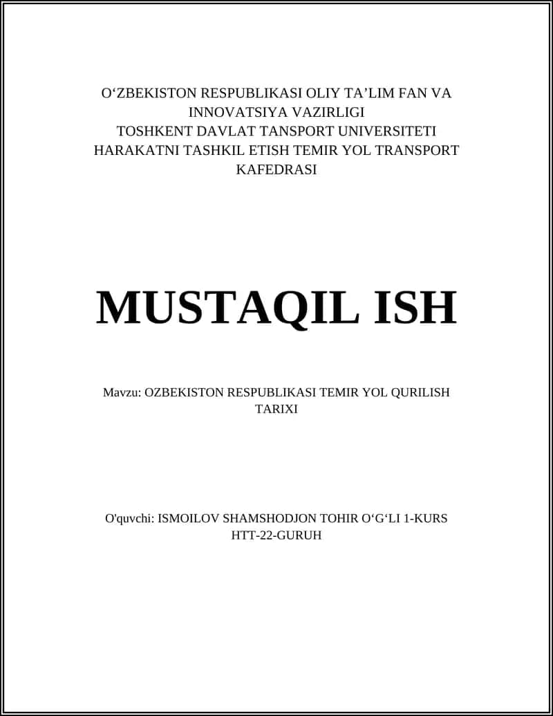 OZBEKISTON RESPUBLIKASI TEMIR YOL QURILISH TARIXI