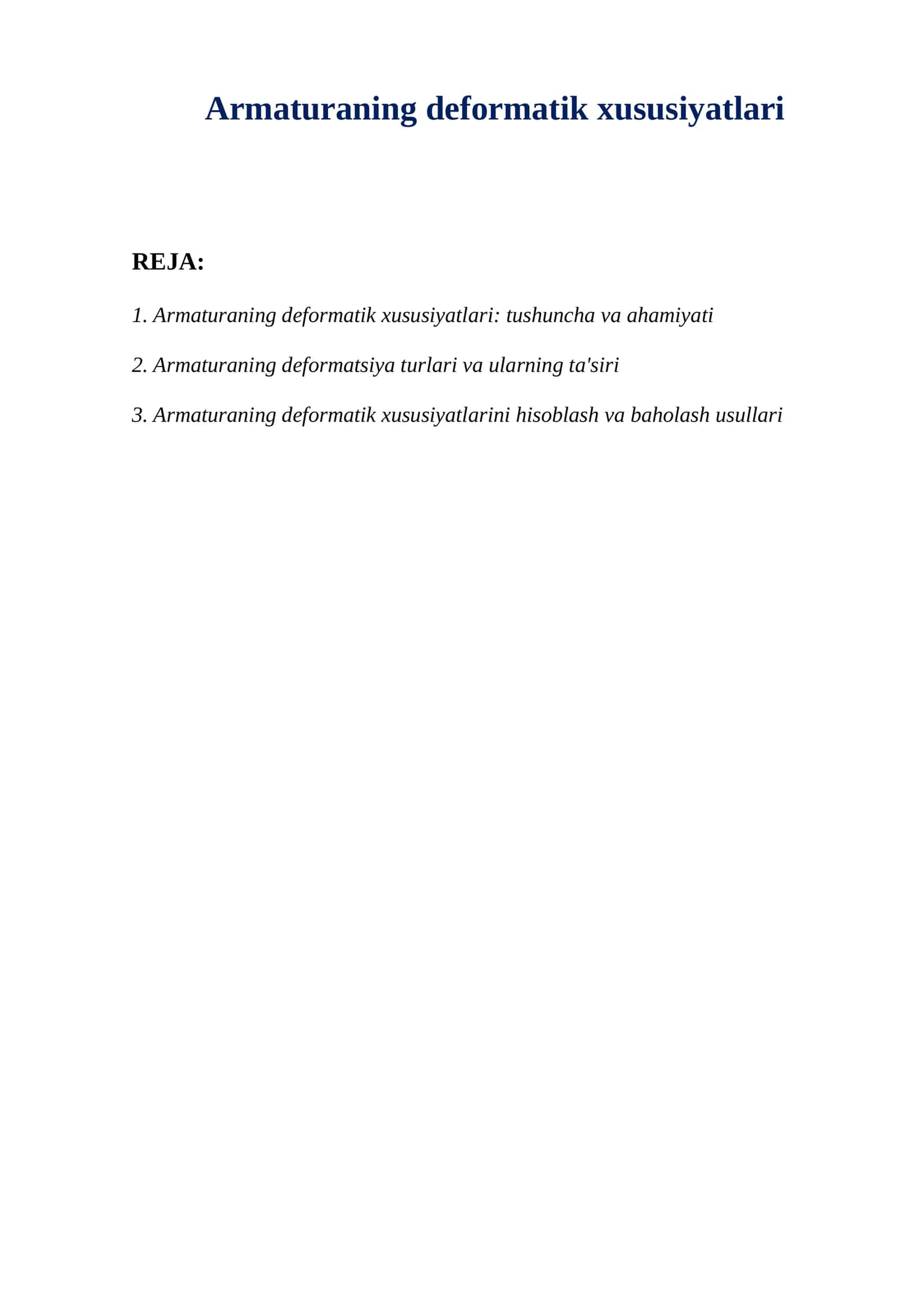 Armaturaning deformatik xususiyatlari