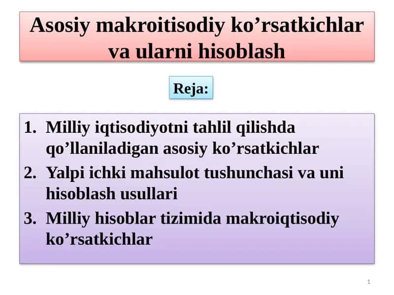 Milliy iqtisodiyotni tahlil qilish usullari