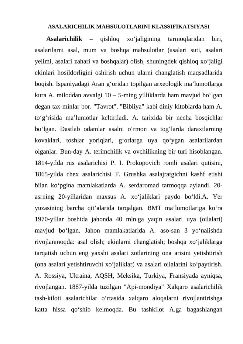 Asalarichilik Mahsulotlari