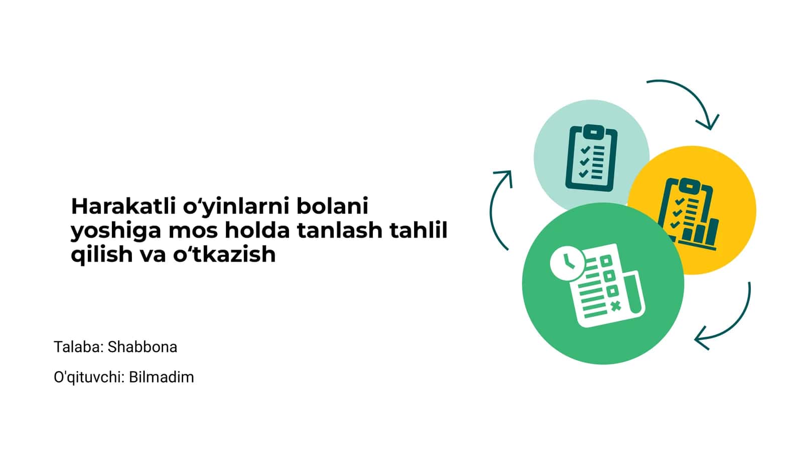 Harakatli oʻyinlarni bolani yoshiga mos holda tanlash tahlil qilish va o‘tkazish