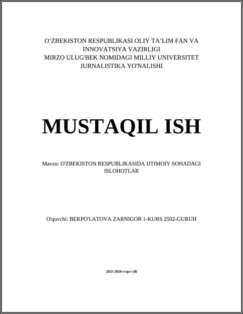 O‘zbekiston Respublikasida Ijtimoiy Sohadagi Islohotlar