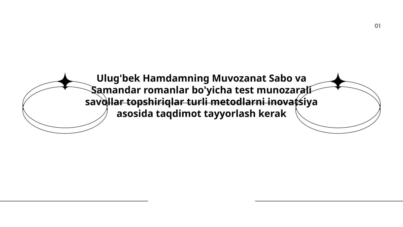 Muvozanat Sabo va Samandar romanlar bo'yicha test munozarali savollar topshiriqlar