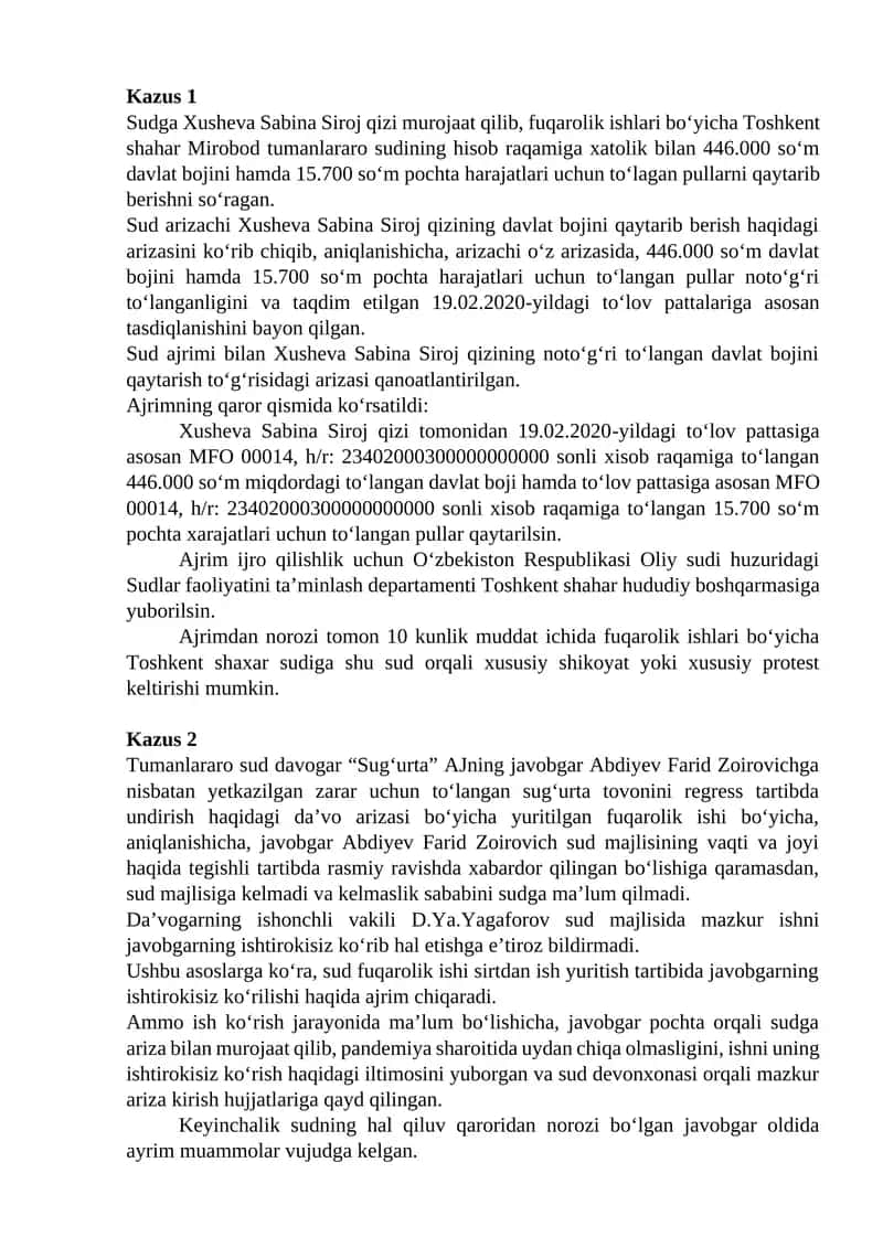 Sudga Xusheva Sabina Siroj qizining murojaati