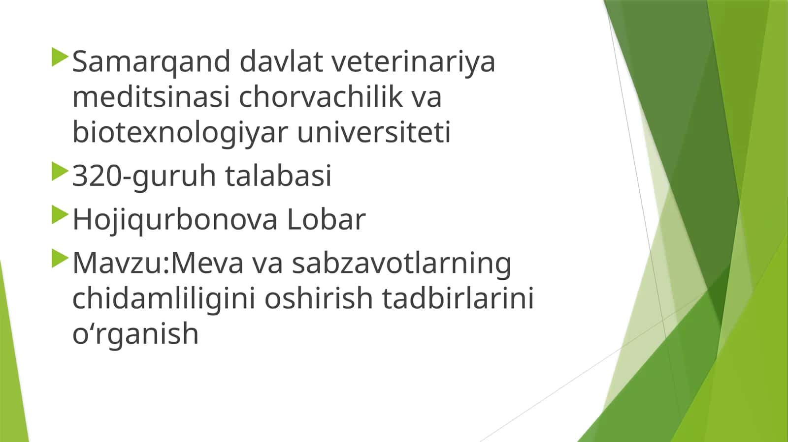 Mevava sabzavotlarning chidamliligini oshirish tadbirlarinioʻrganish