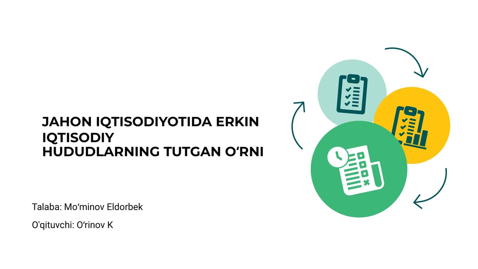 JAHON IQTISODIYOTIDA ERKIN IQTISODIY HUDUDLARNING TUTGAN OʻRNI