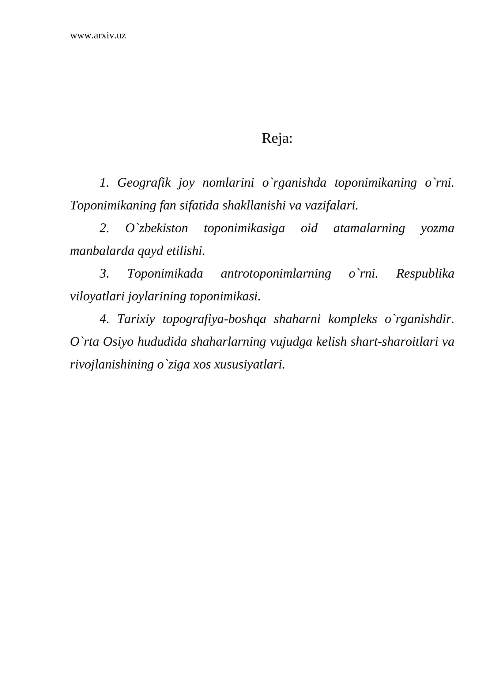 Toponimika fanining asosiy tushunchalari