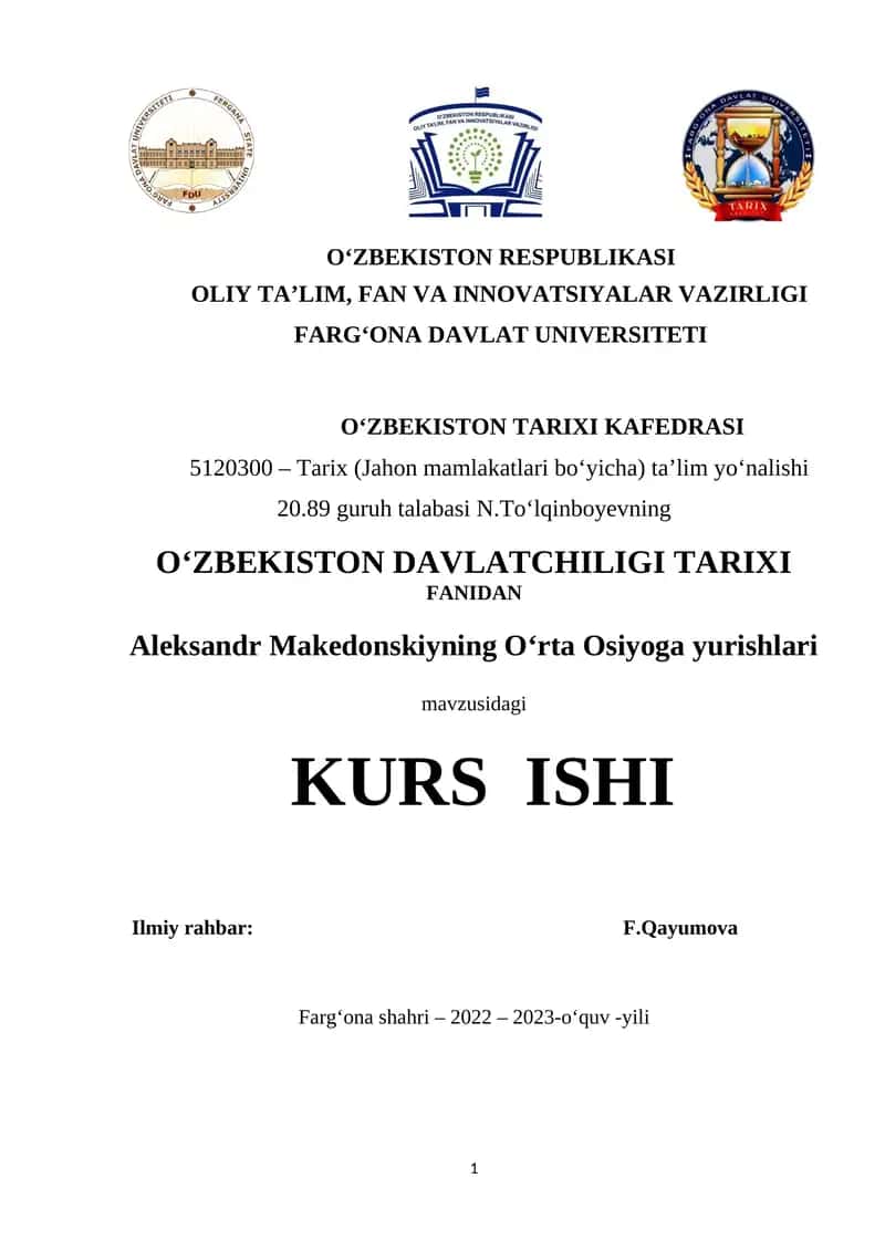 Aleksandr Makedonskiyning O‘rta Osiyoga yurishlari
