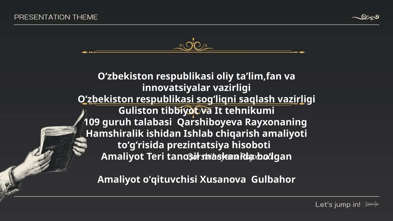 109 guruh talabasi Qarshiboyeva Rayxonaning Hamshiralik ishidan Ishlab chiqarish amaliyoti toʻgʻrisida prezintatsiya hisoboti