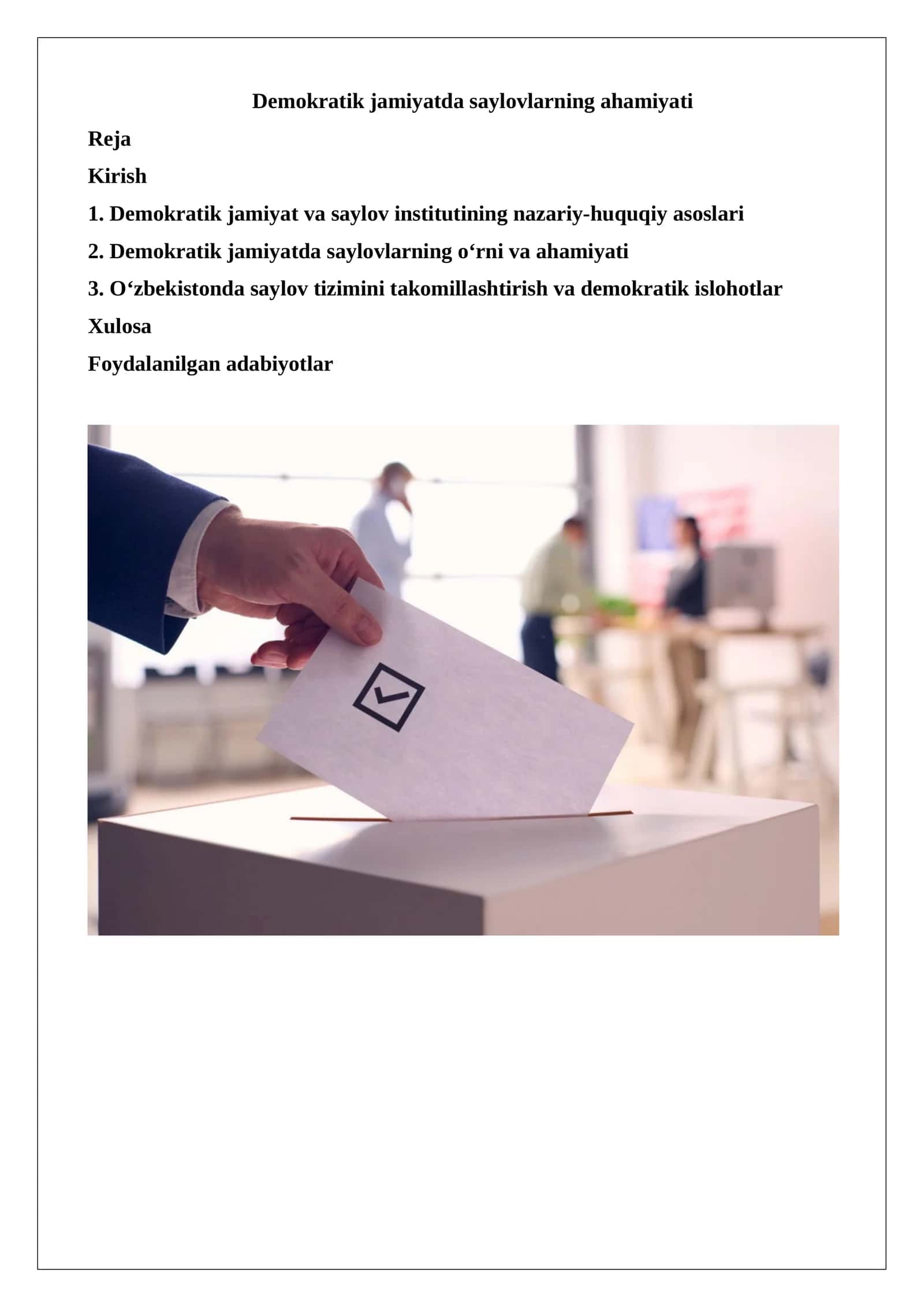Demokratik jamiyatda saylovlarning ahamiyati