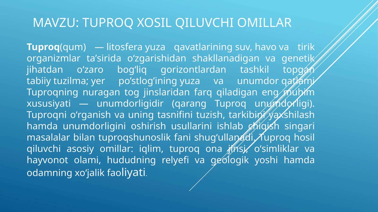 Tuproq xosil qiluvchi omillar