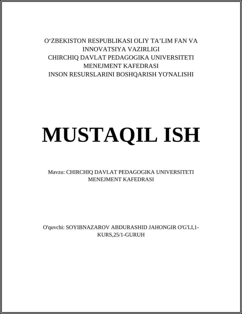 CHIRCHIQ DAVLAT PEDAGOGIKA UNIVERSITETI MENEJMENT KAFEDRASI