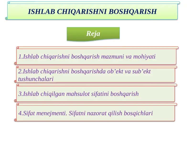 ISHLAB CHIQARISHNI BOSHQARISH