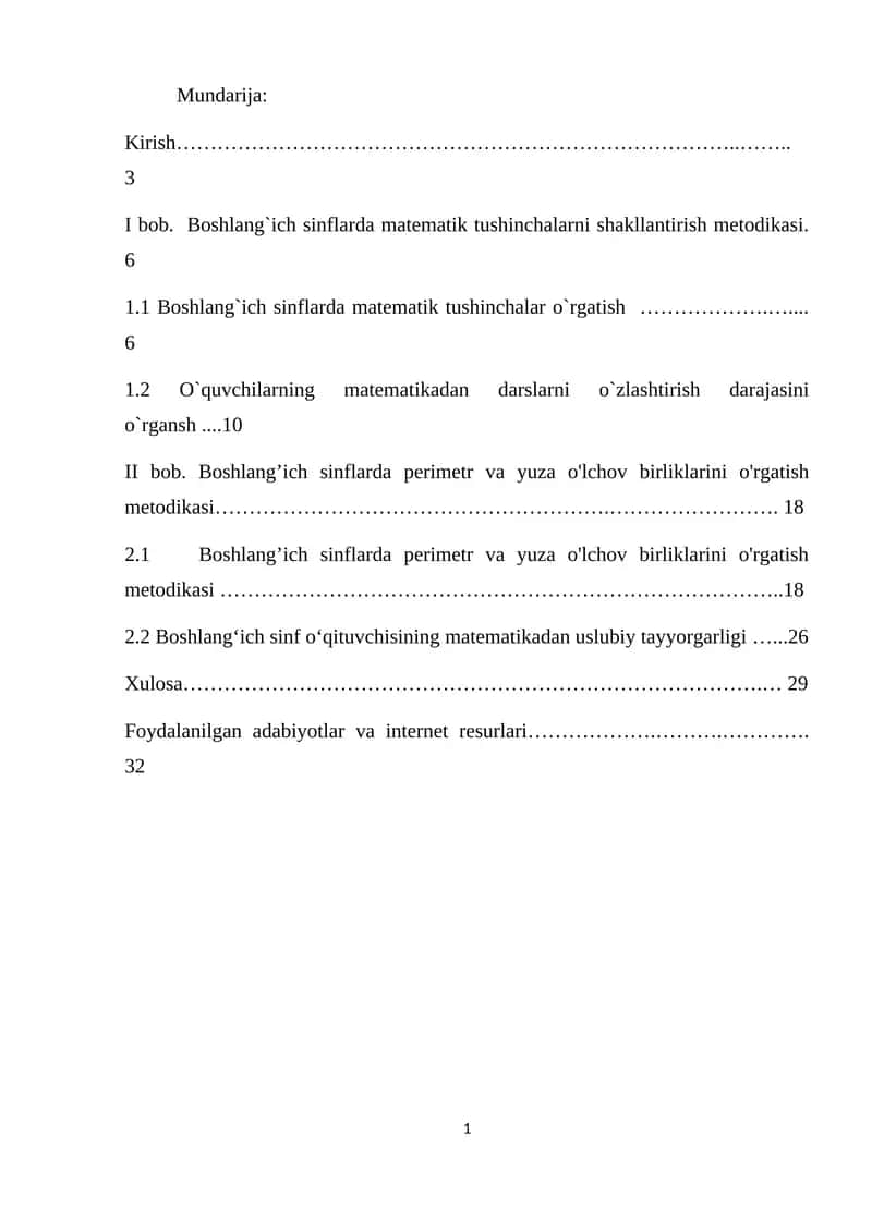 Boshlang'ich sinflarda matematik tushinchalarni shakllantirish metodikasi