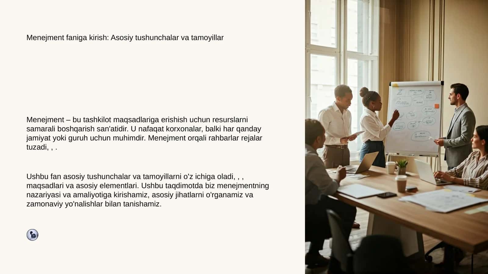Menejment faniga kirish: Asosiy tushunchalar va tamoyillar
