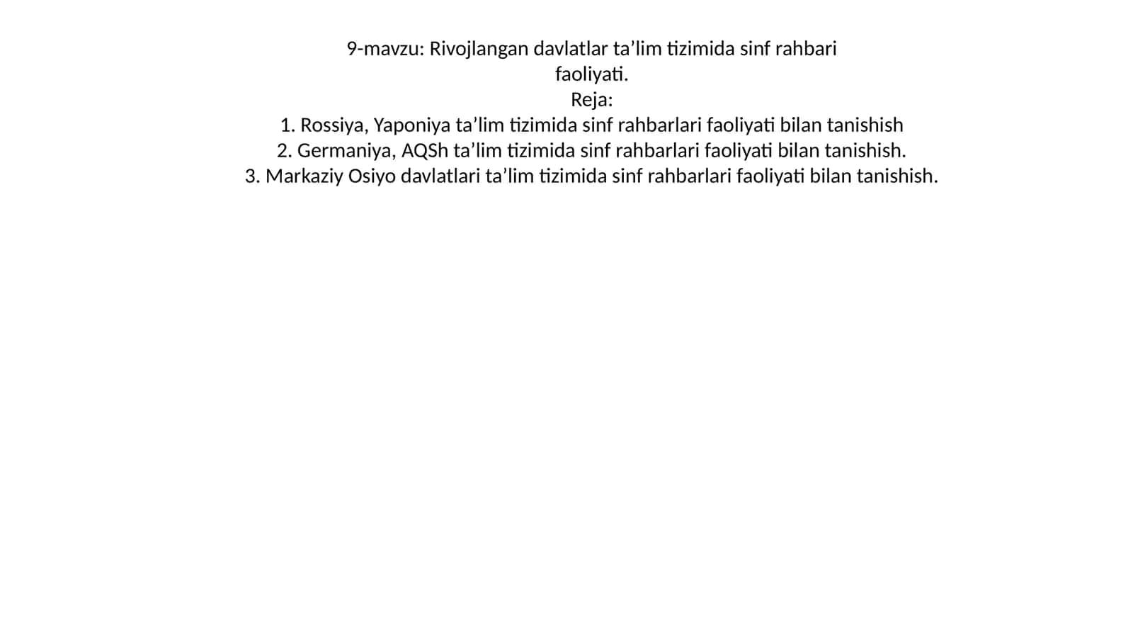 Rivojlangan davlatlar ta’lim tizimida sinf rahbari faoliyati