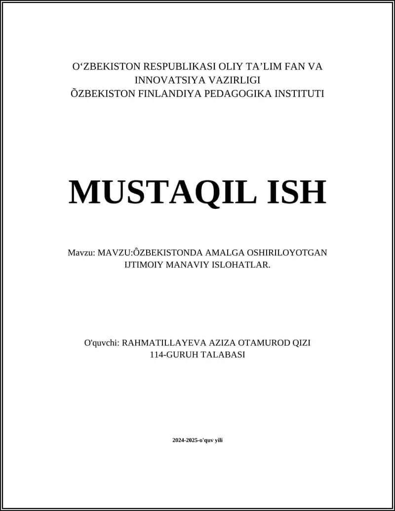 ÔZBEKISTONDA AMALGA OSHIRILOYOTGAN IJTIMOIY MANAVIY ISLOHATLAR