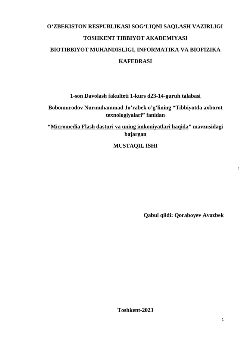 Micromedia Flash dasturi va uning imkoniyatlari