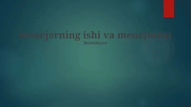 Menejerning Ishi va Menejment