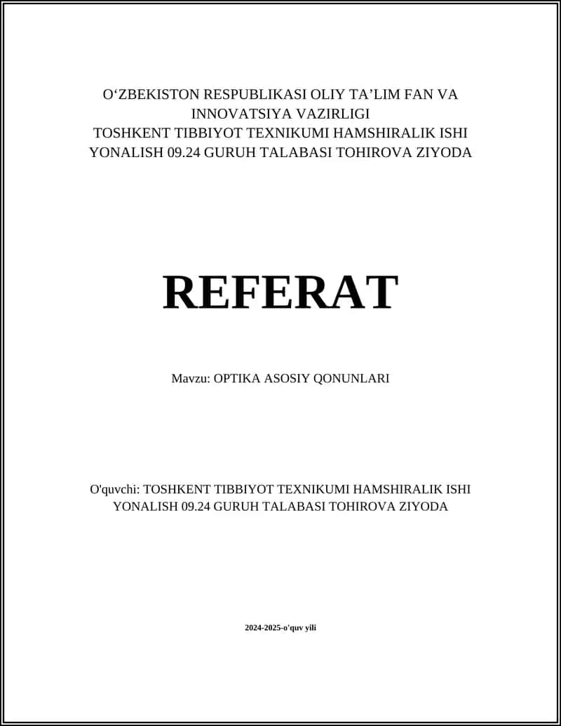 OPTIKA ASOSIY QONUNLARI