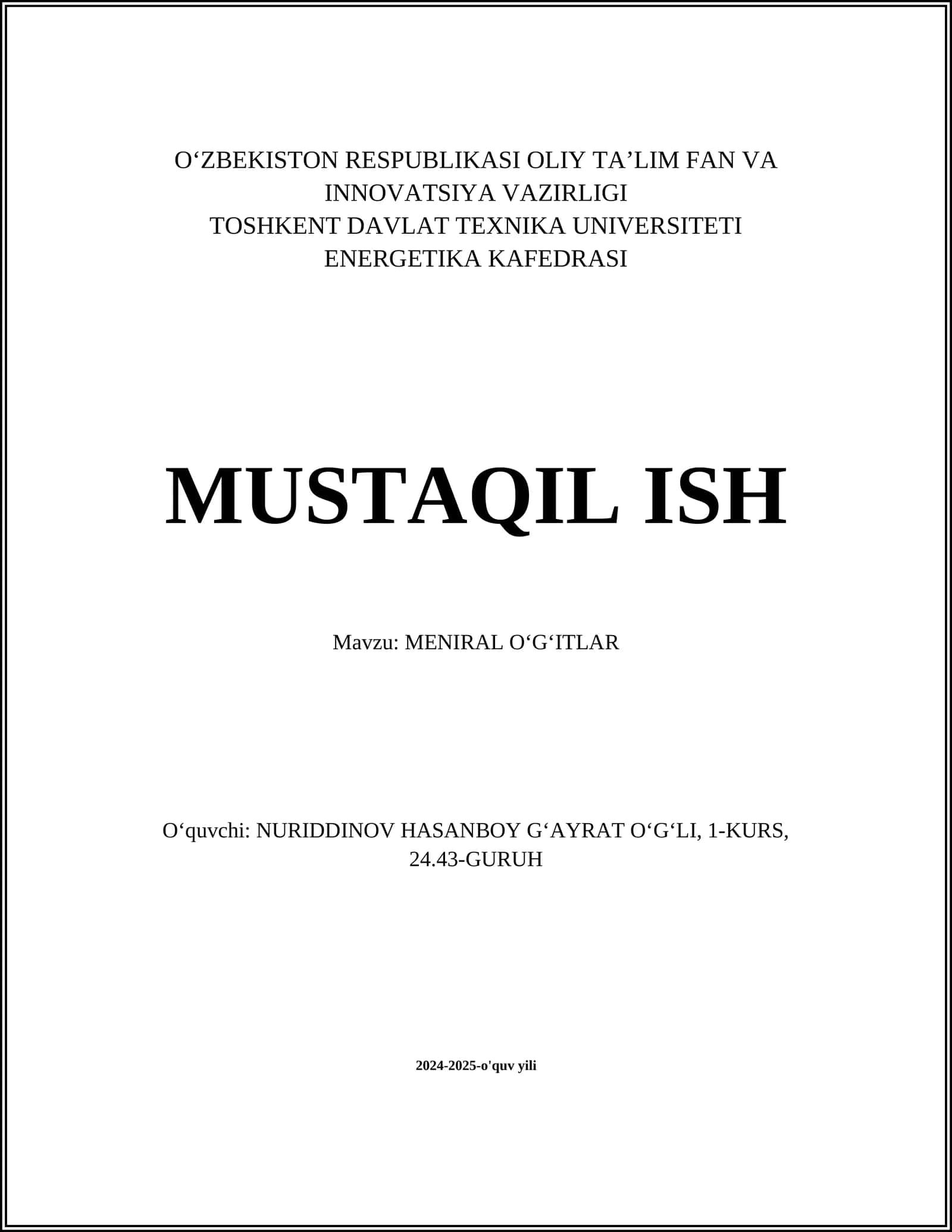 MENIRAL OʻGʻITLAR