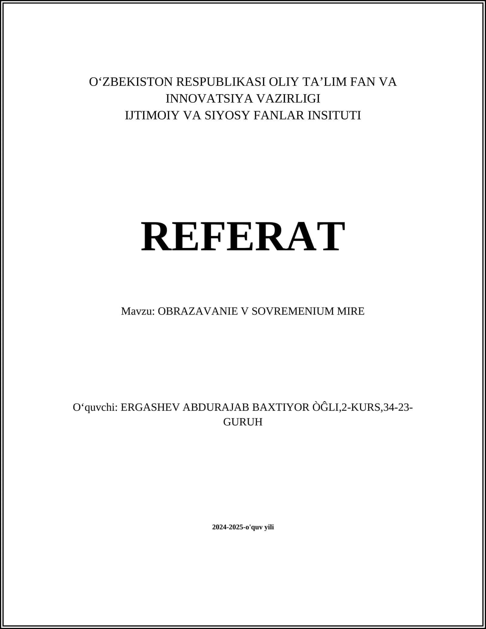 OBRAZAVANIE V SOVREMENIUM MIRE
