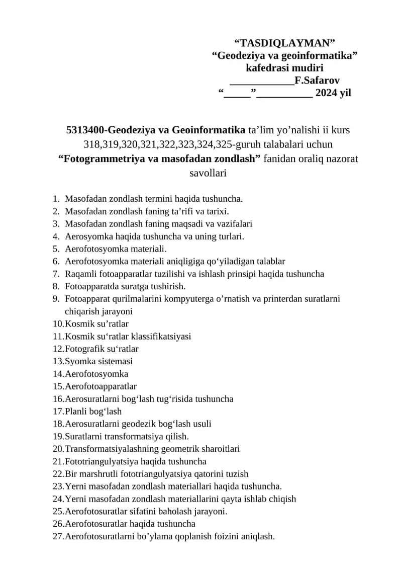 Fotogrammetriya va masofadan zondlash