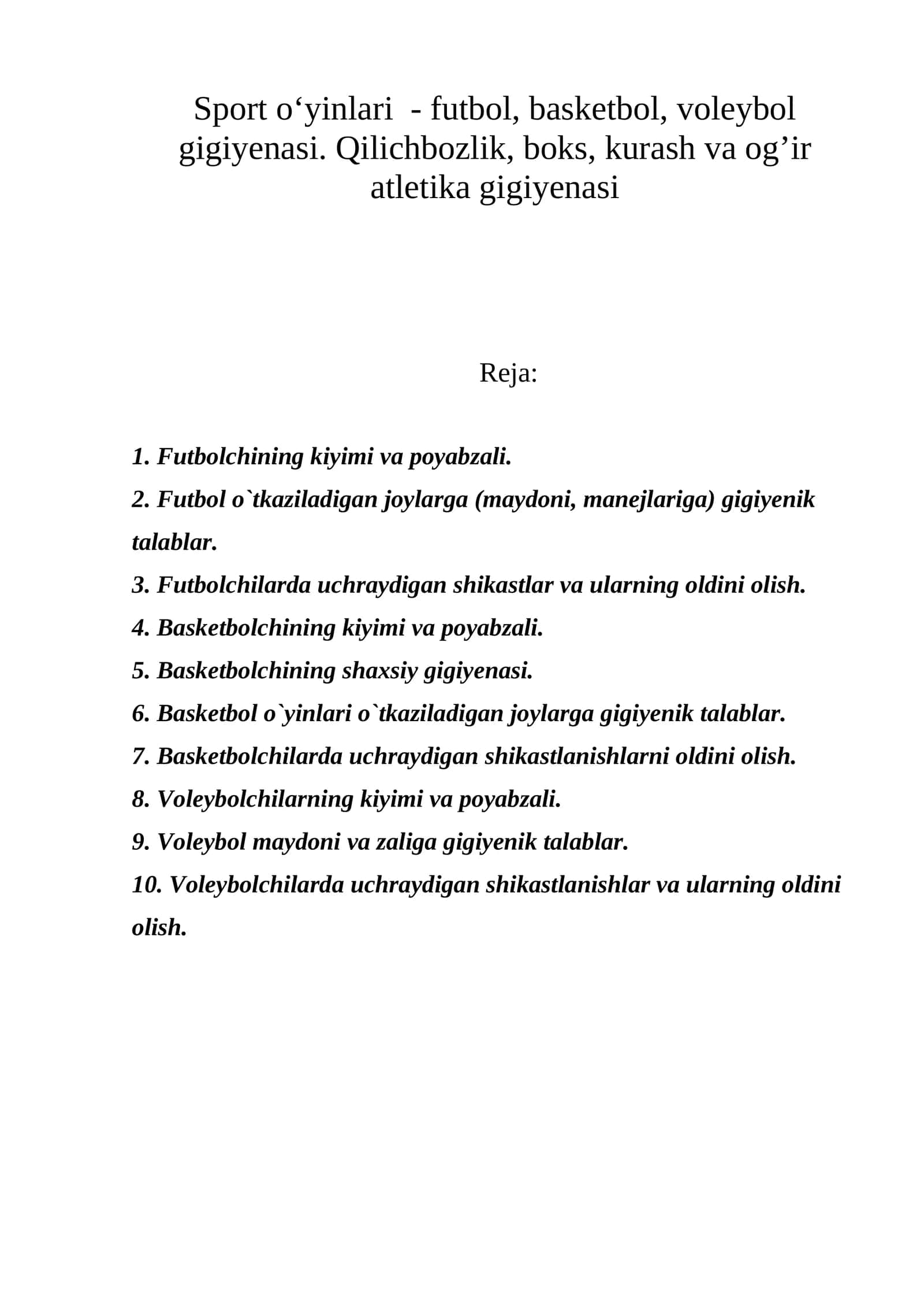Sport o‘yinlari - gigiyena talablari