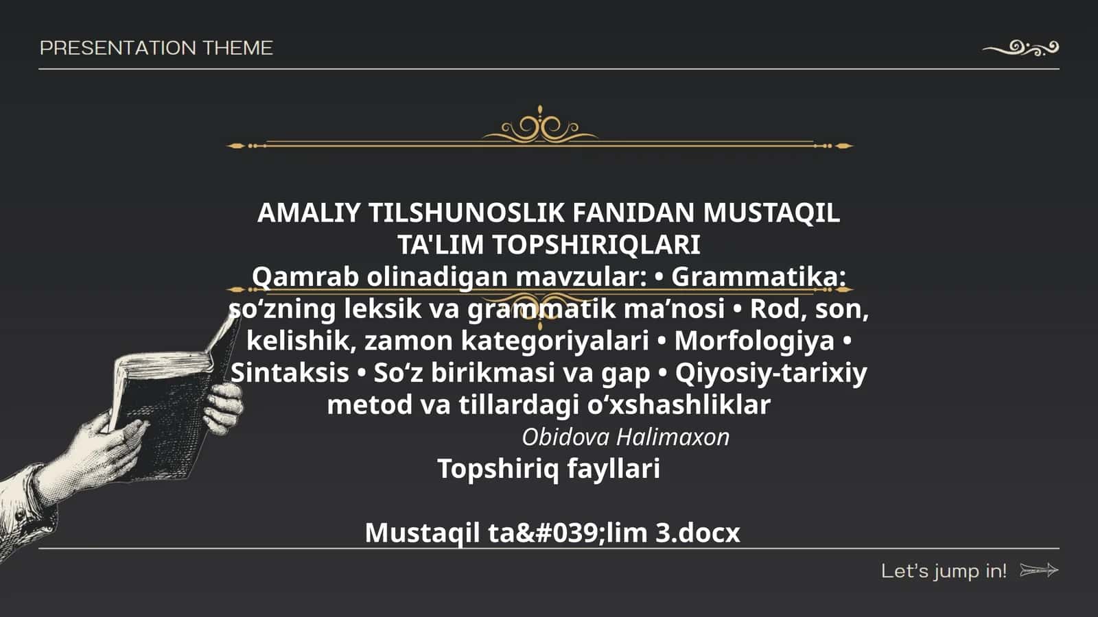 AMALIY TILSHUNOSLIK FANIDAN MUSTAQIL TA'LIM TOPSHIRIQLARI