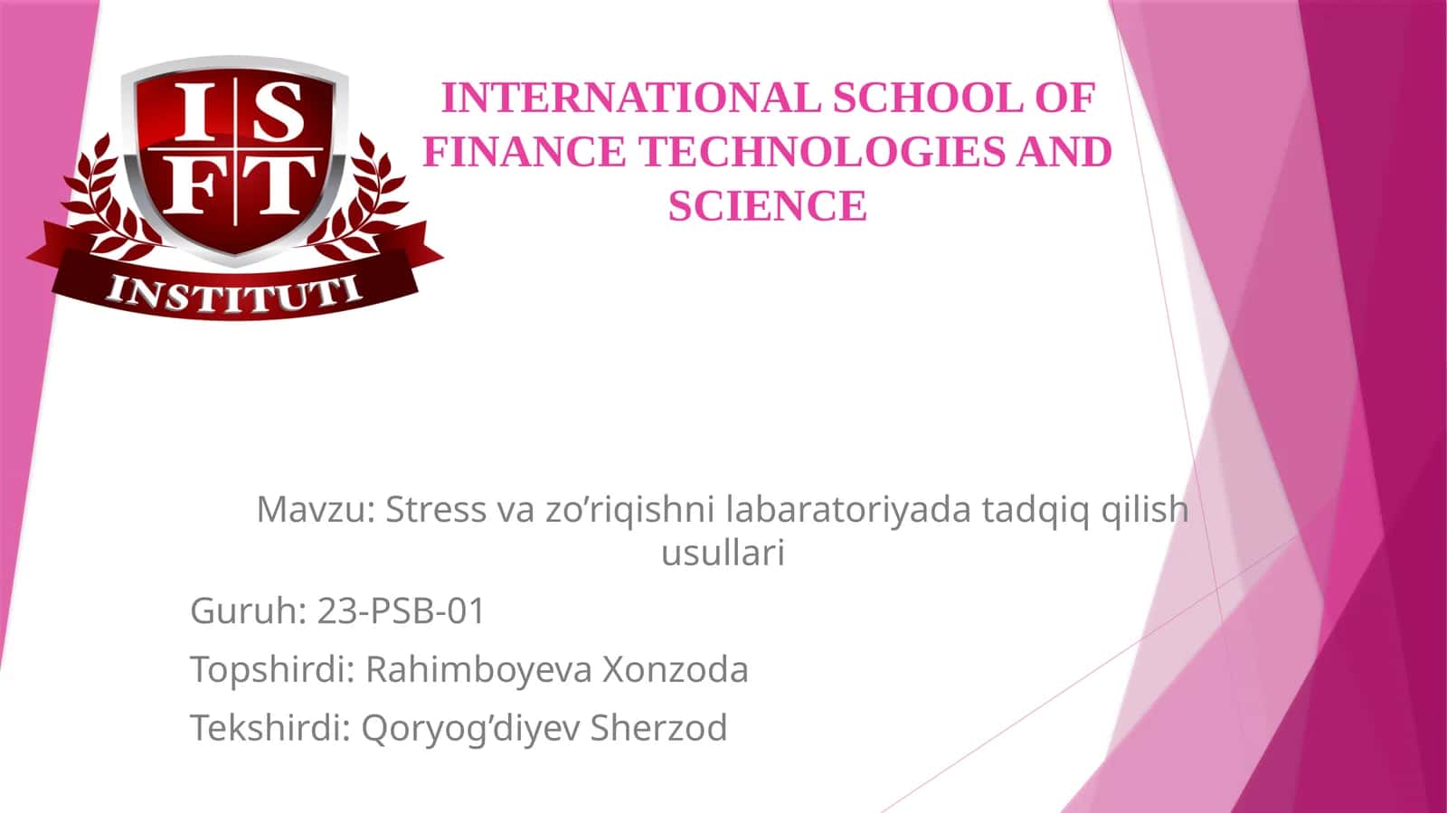 Stress va zo’riqishni labaratoriyada tadqiq qilish usullari