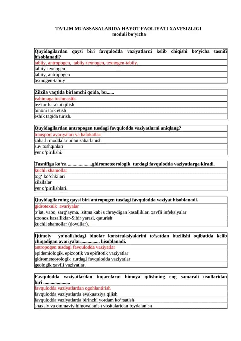 Hayot faoliyati xavfsizligi moduli