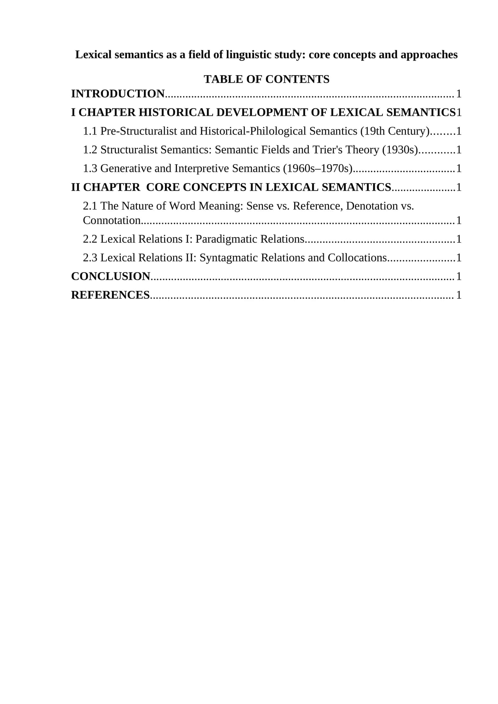 Lexical semantics as a field of linguistic study: core concepts and approaches