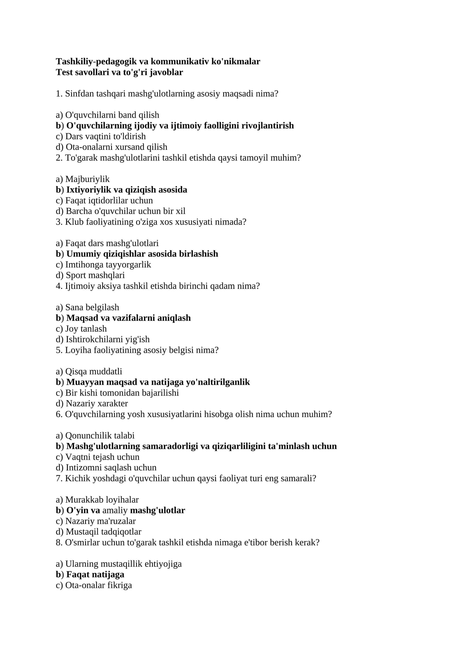 Maktab maslahatchisi 1000 ta test Tashkiliy-pedagogik va komunikativ konikmalar boyicha test savolari