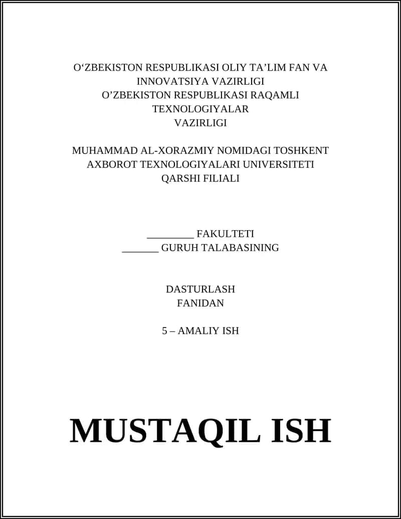 Dasturlash fanidan amaliy ish