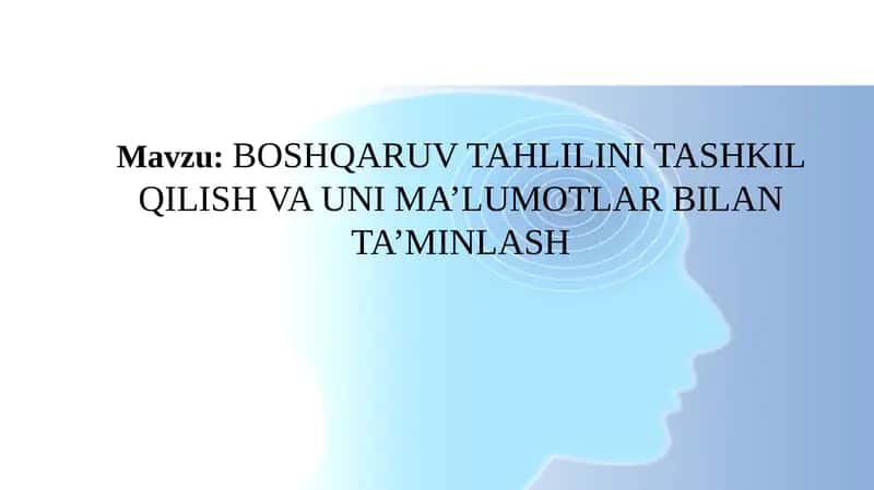 Boshqaruv Tahlilini Tashkil Qilish va Uni Ma’lumotlar Bilan Ta’minlash