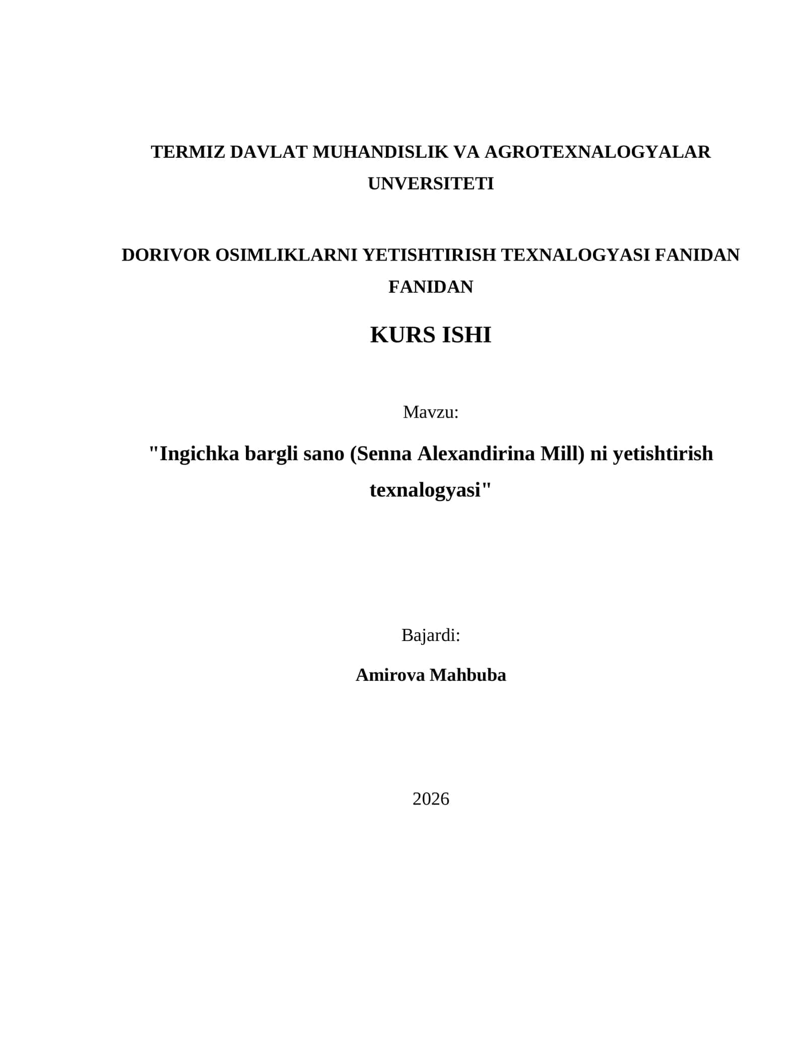 Ingichka bargli sano (Senna Alexandirina Mill) ni yetishtirish texnalogyasi