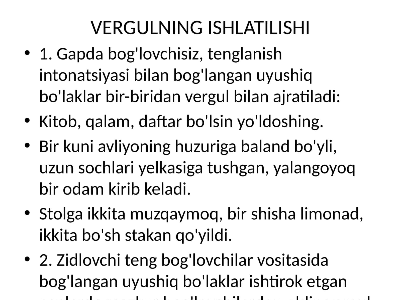 VERGULNING ISHLATILISHI