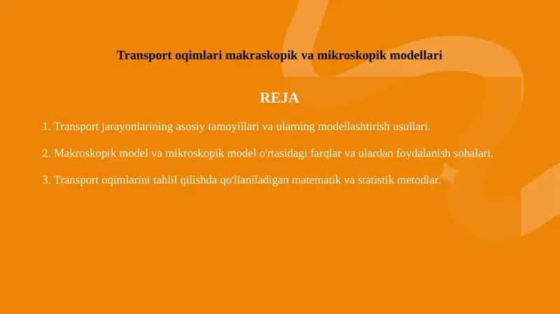 Transport oqimlari makraskopik va mikroskopik modellari